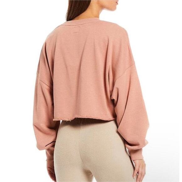 NWT NIA Pandora Long Drop Shoulder Sleeve French Terry Crew Neck Crop Pullover - Picture 2 of 7